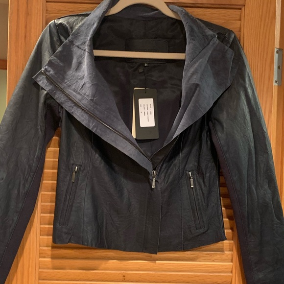 Cigno Nero Navy blue thin leather jacket - Picture 1 of 5